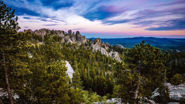 Scenic photograph of Cathedral Spires rock formation 