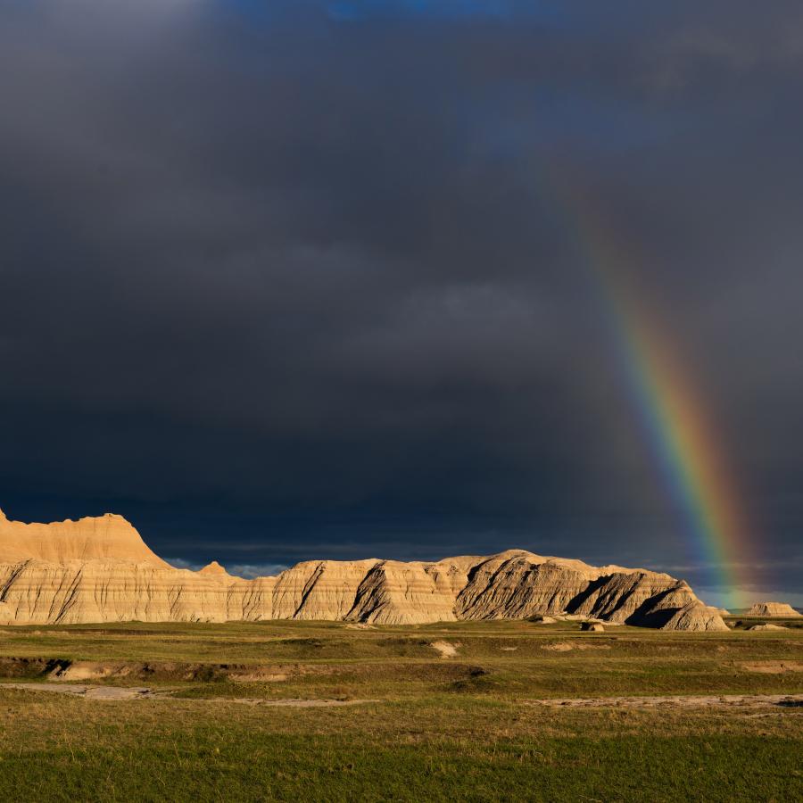 Brilliant rainbow appeared after a storm came through Badlands NP.