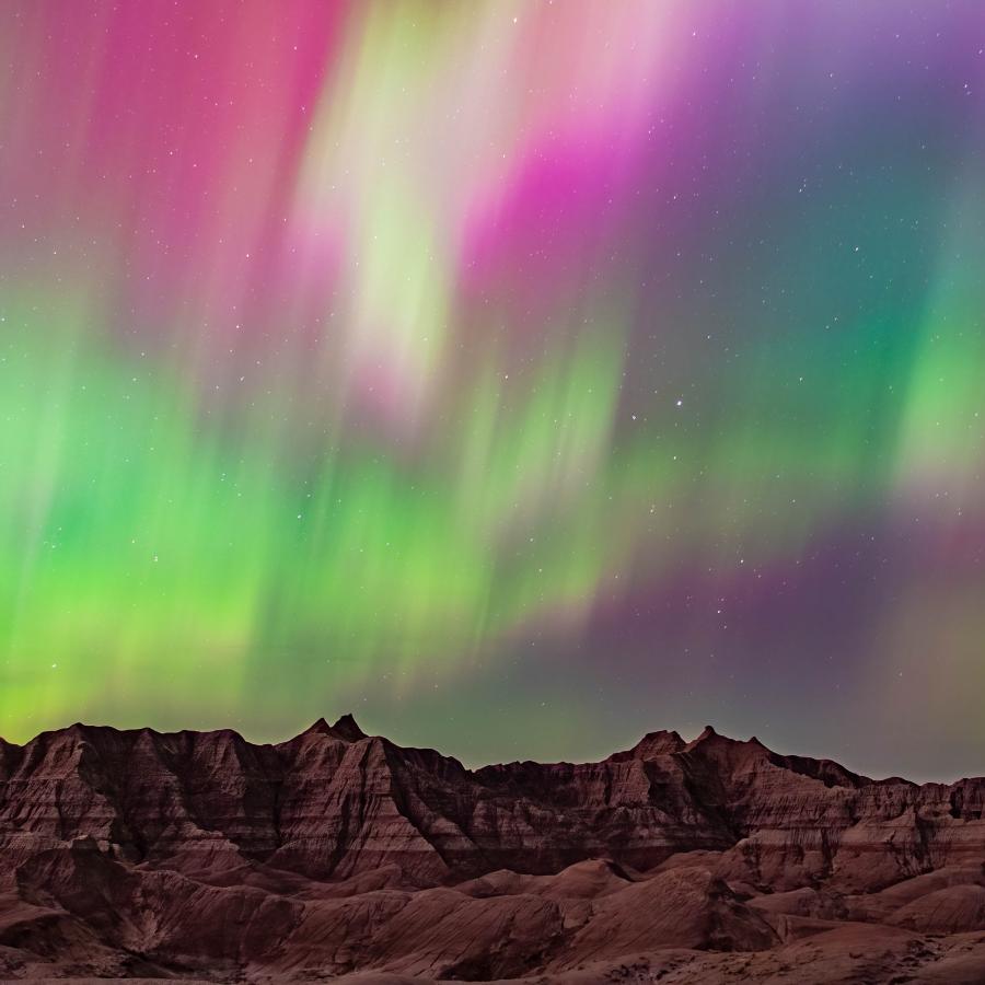 The Northern Lights making an appearance in the Badlands